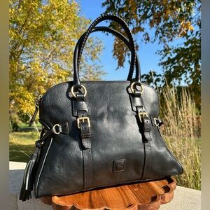 Dooney & Bourke Domed Black Florentine Leather Satchel Like New